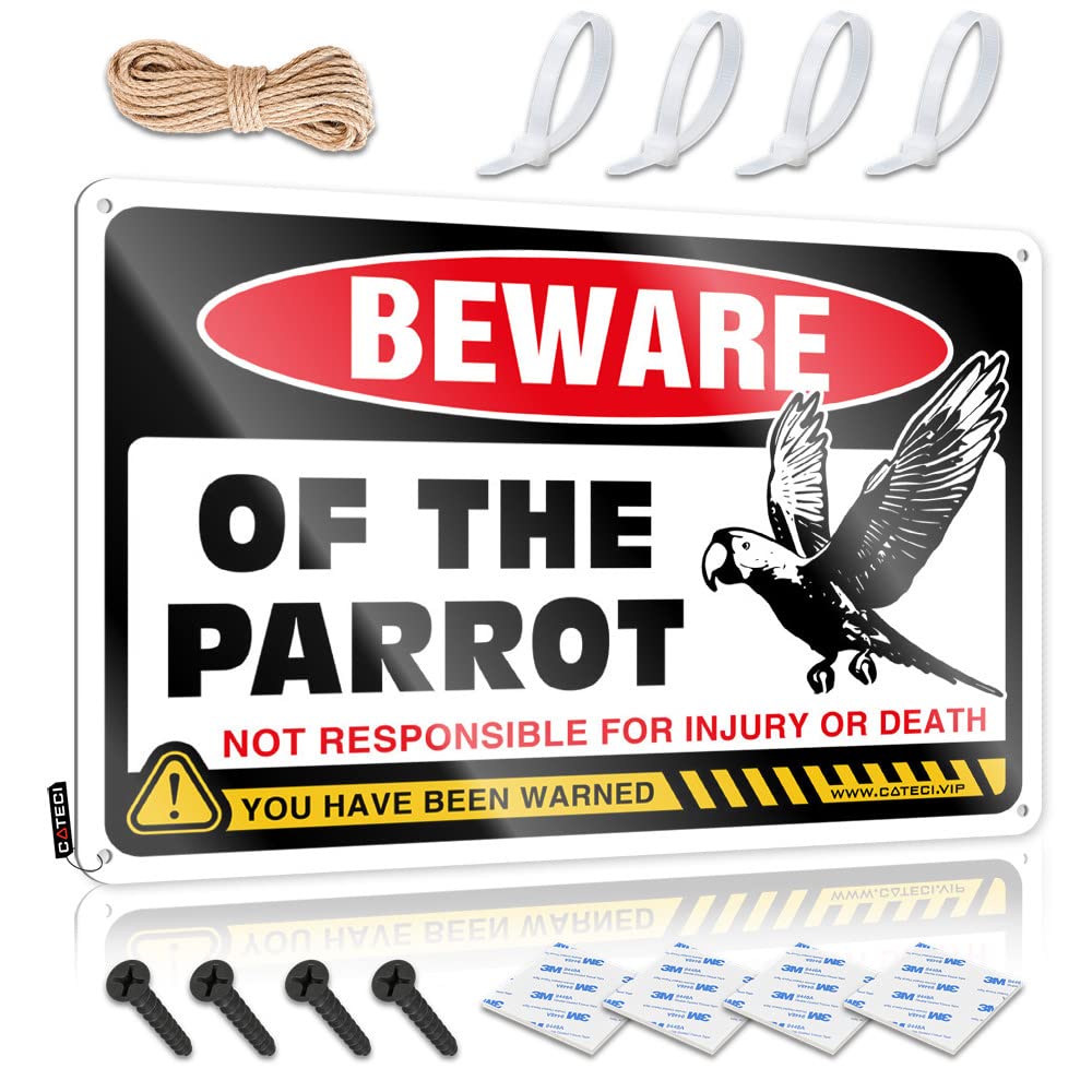 HELIOFORGE Tinsign Decor Beware Of Parrot Tin Sign Funny Wall Signs Outdoor Tin Sign(30X40CM)