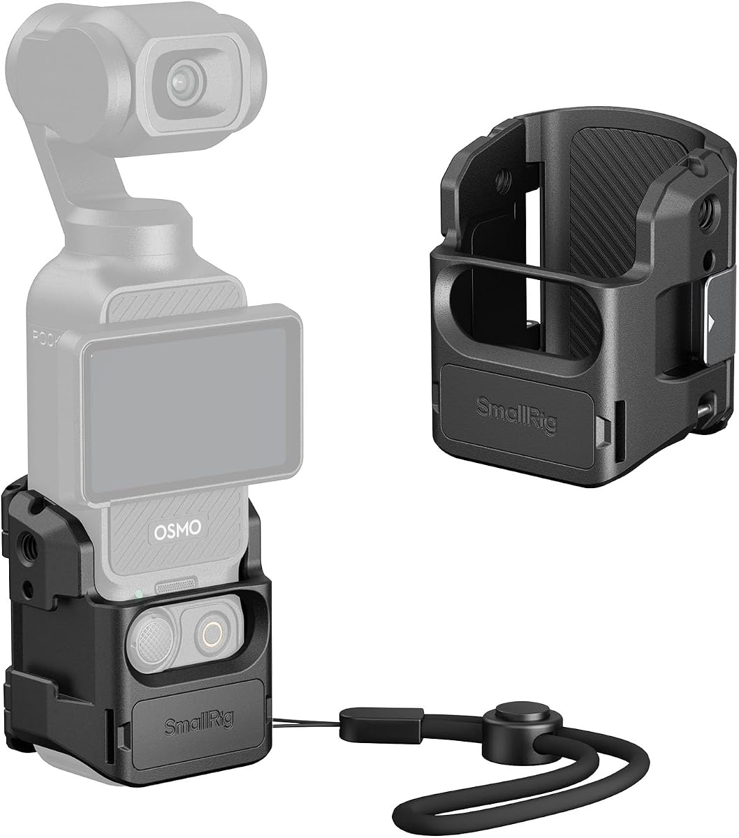 SMALLRIG Aluminium Expansion Cage Adapter for DJI Osmo Pocket 3 Accessories | with Cold Shoe Mount for DJI Mic / Mini Light, 1/4"-20 Threaded Holes, 2 Prong Mount, Lanyard - 5072
