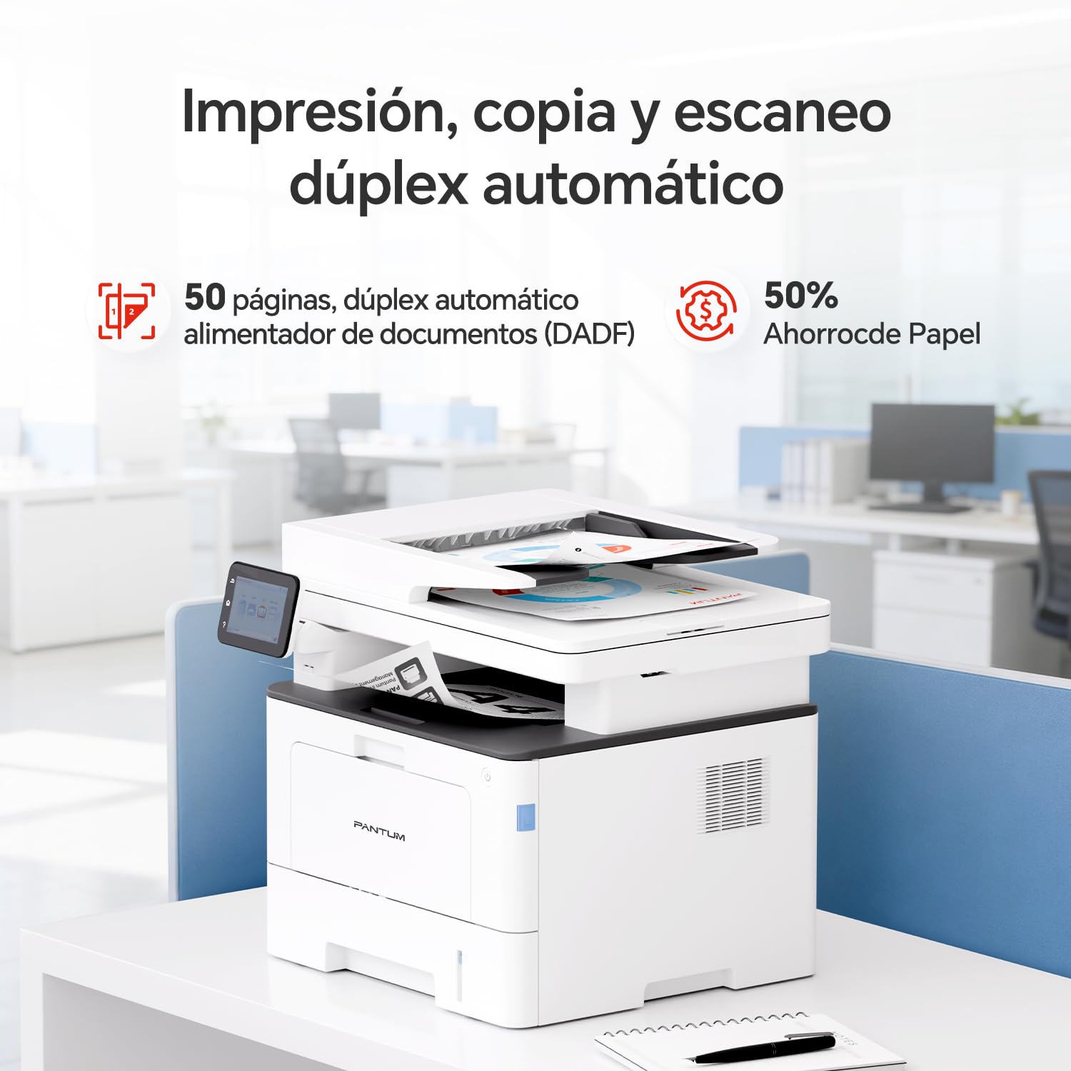 PANTUM BM5220ADW Impresora Multifunción Láser Profesional para Oficina, Monocromo 3 en 1 (Imprimir/Copiar/Escanear), 42ppm, DADF Dúplex 50 Hojas, Impresión/Escaneo Dúplex Automático, WiFi, Red y USB