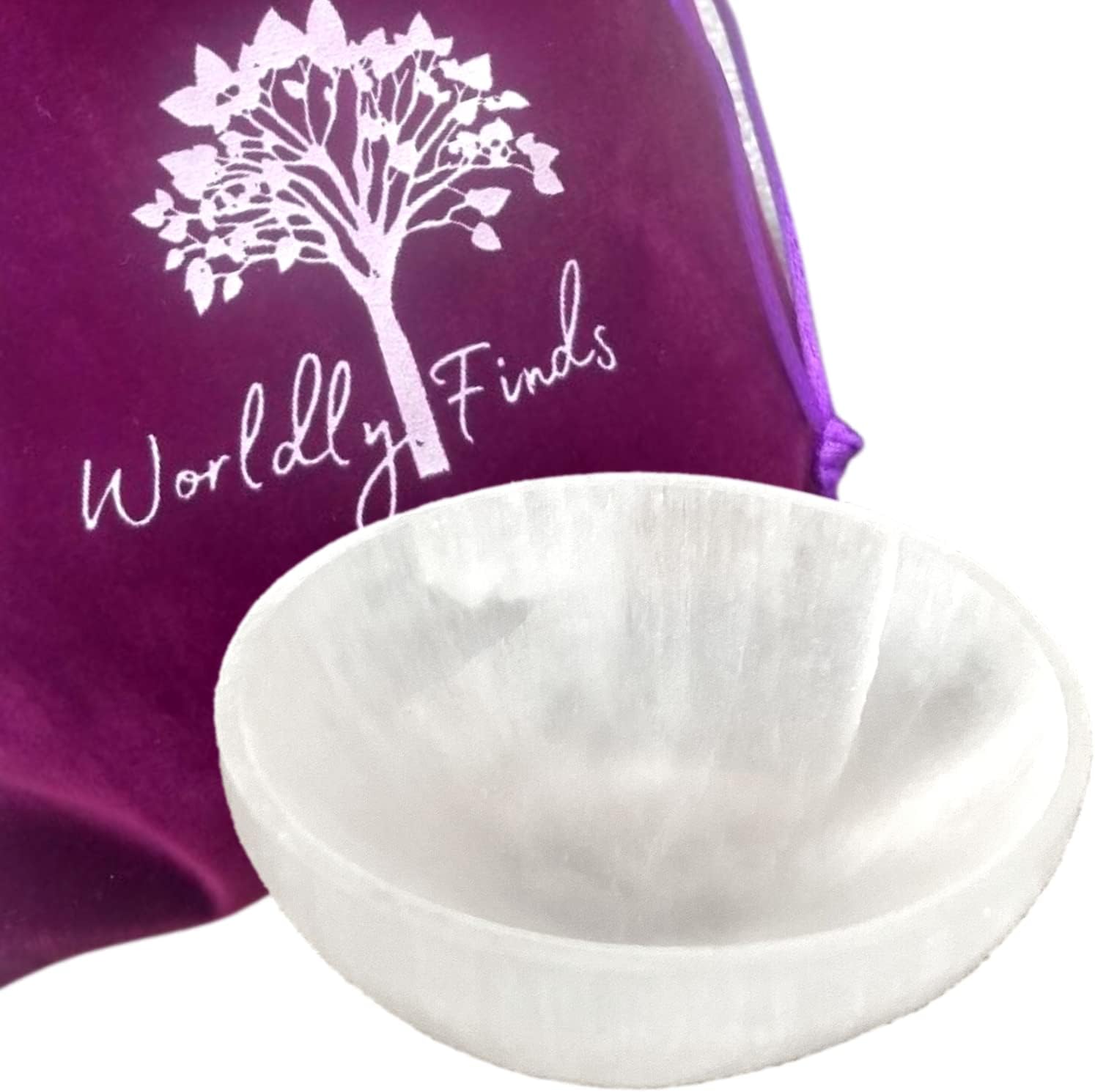 Worldly Finds Selenite Crystal Smudge Bowl 4 Inch, 6 Sizes, Hand-Carved, Moroccan Crystal Holder to Charge, Cleanse Crystals, Charging, Smudging Bowl, Spiritual Gifts, Wicca Supplies (4" Large)