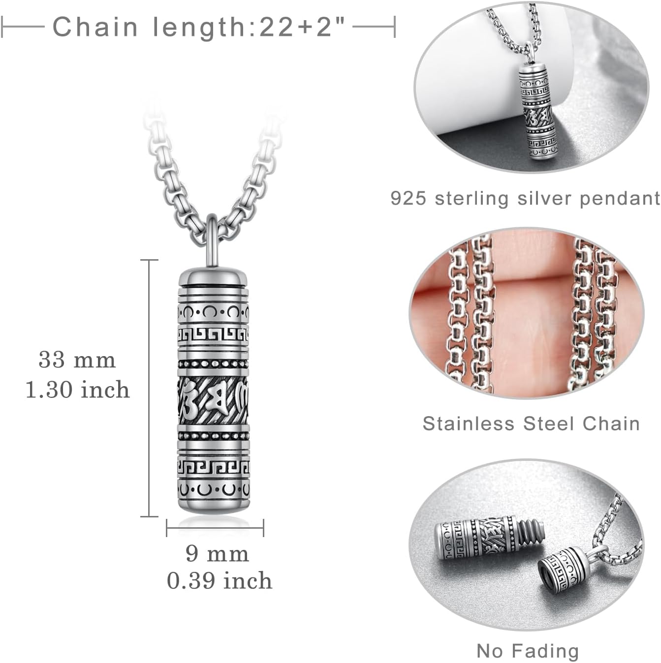 Tibetan Buddhism Meditation Urn Necklace for Ashes 925 Sterling Silver Buddha Ashes Necklace Buddhist Pendant Cremation Memory Jewelry for Men Women - Image 5