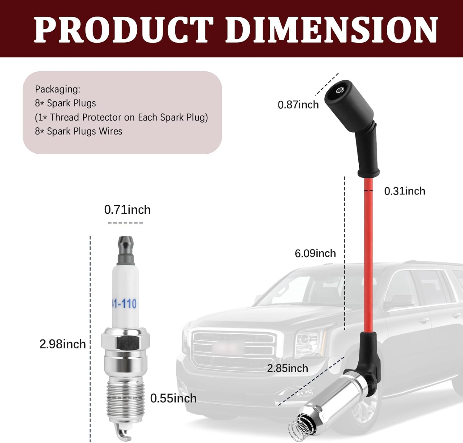 16PCS Spark Plugs and Wires Set Replacement OEM 48322,41-110 Spark Plug & Sparks Plugs Wires Set Compatible with Chevrolet/GMC/Cadillac/Hummer,Professional Sparks Plug and Wire