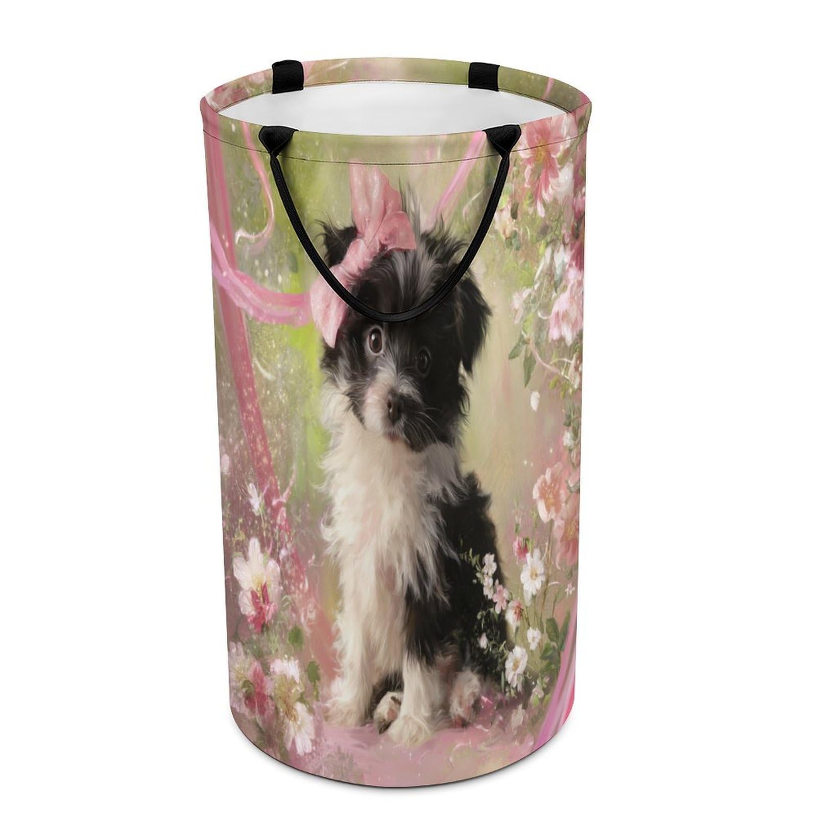 LUYYSKY Funny Abstract Dogs Puppies Versatile Storage Laundry Basket, Cute Realistic Plant Flowers Animals Dogs Pattern Large Capacity Bathroom Hamper With Handle