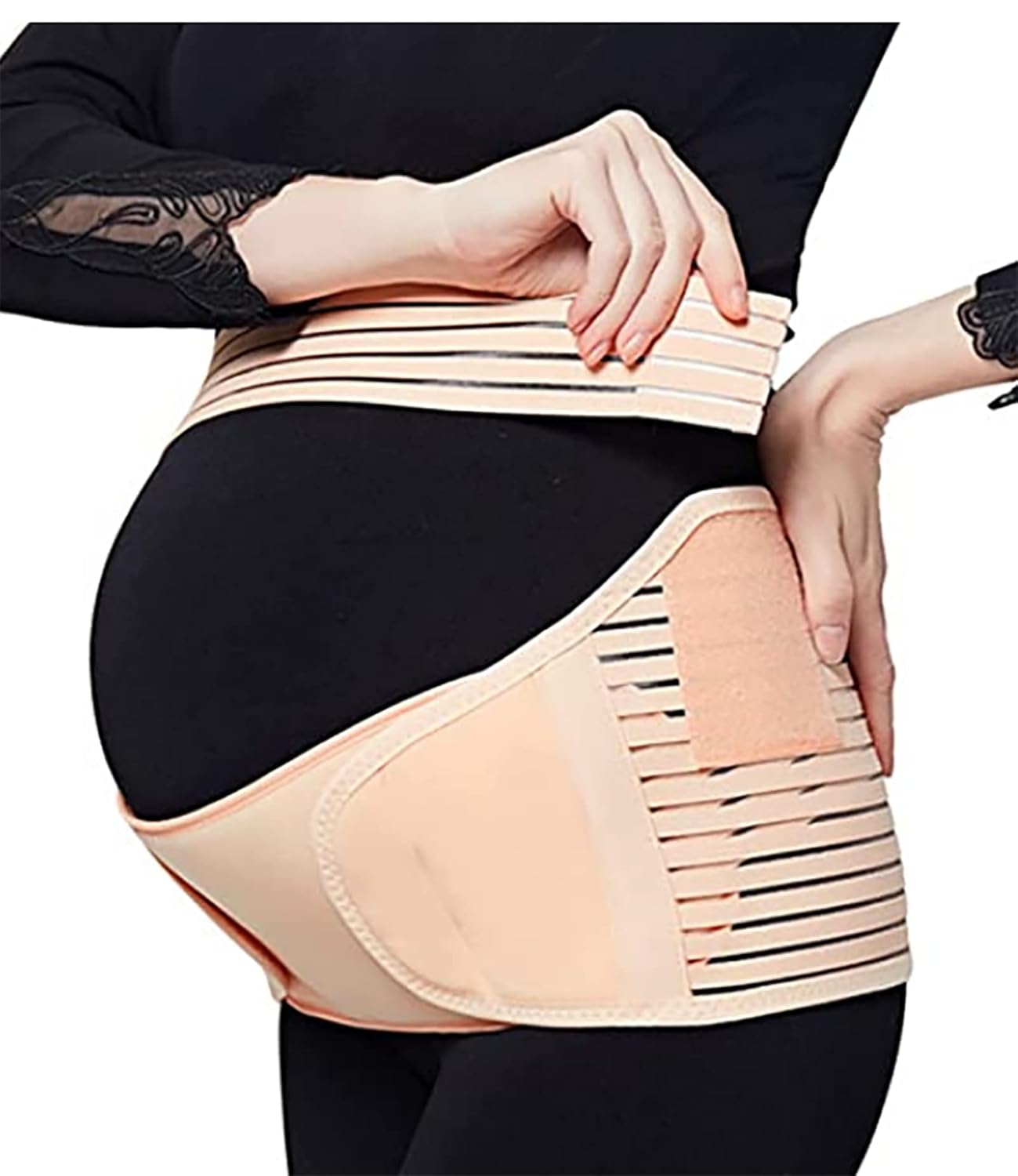 TEMKIN Pregnancy Support Belt for Pregnant Women Lumbar Back Pregnancy Belt Maternity Belt Maternity Support Belly Bands & Support- for Birth Preparation Black XXL (Color : Skin Tone, Size : M.)