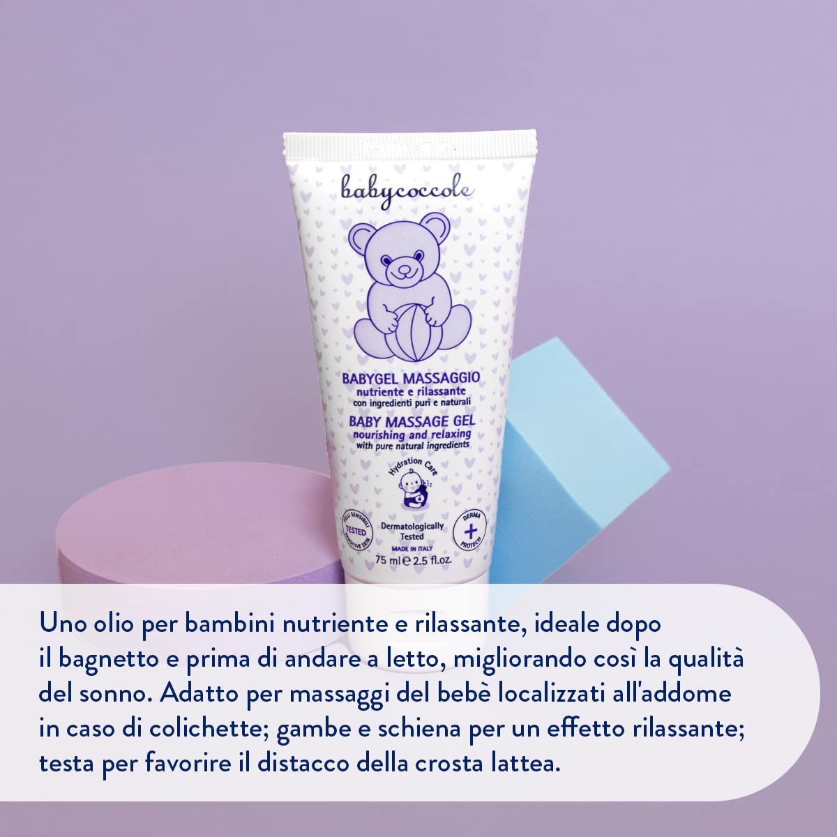 Babycoccole BABY GEL MASSAGGIO con Olio di Mandorla per Neonati e bambini. Idratante e Rilassante. Dermatologicamente Testato, Per Pelli delicate. Ingredienti Puri, Naturali di Origine Vegetale - 75ml