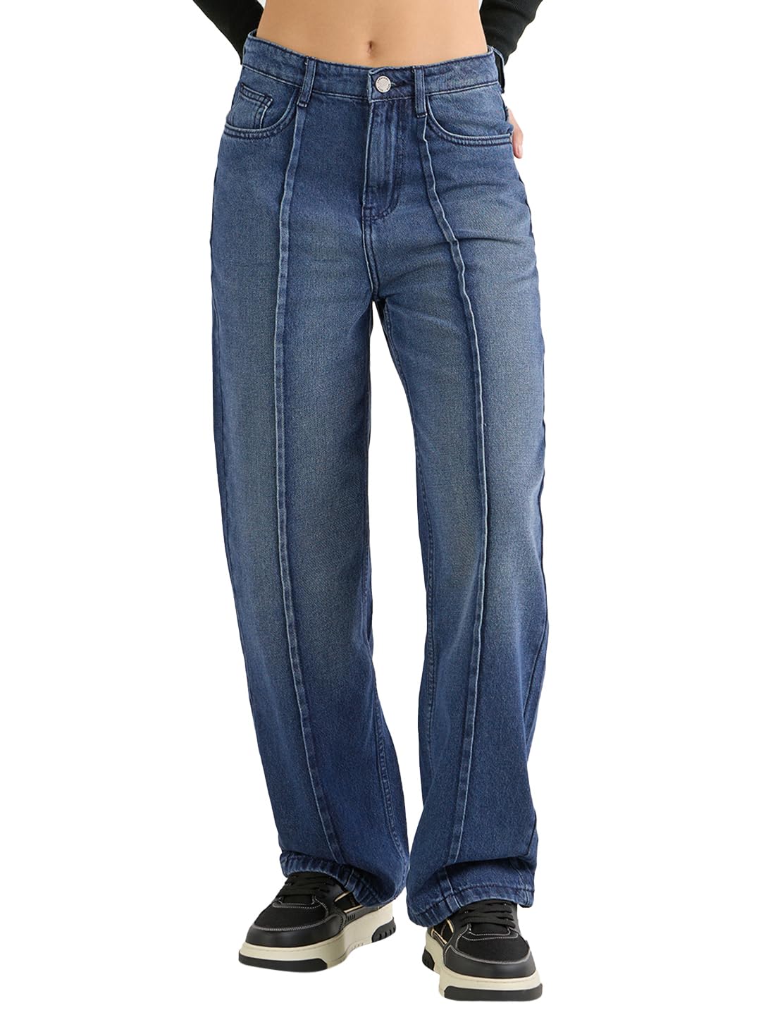 bewakoof Women's High Rise 100% Cotton Solid Straight Fit Jeans-picture-30