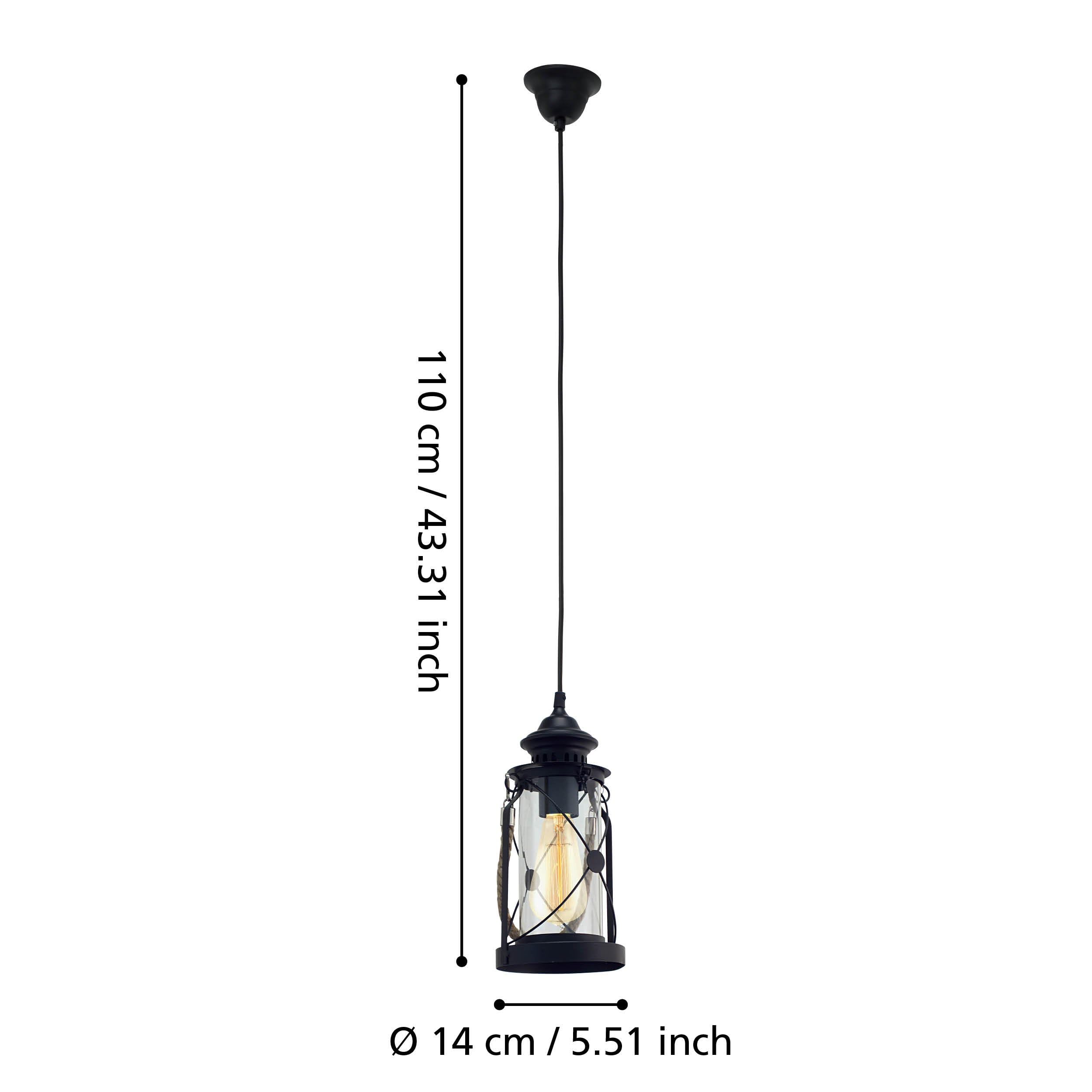 EGLO Pendellampe Bradford, 1 flammige Vintage Pendelleuchte, Laterne