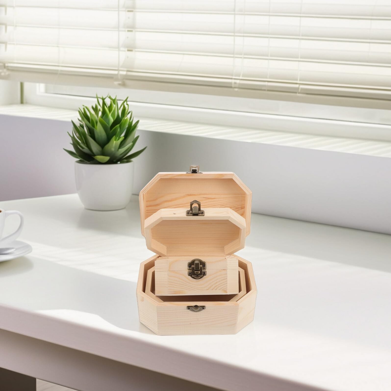 Gatuida 3 Piezas Joyero de Madera Caja de Madera para Joyería Vintage Hecha Mano para Guardar Anillos de Boda y Objetos para Regalos