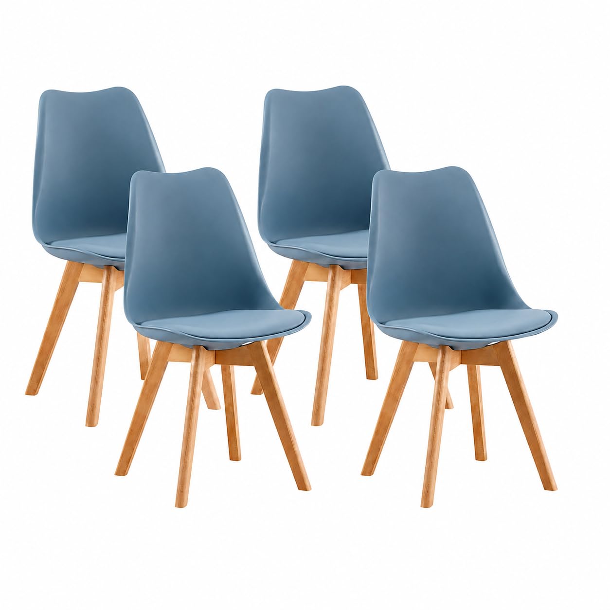 EGGREE Set of 4 Dining Chairs with Ergonomic Plastic Backrest & Beech Wood Legs with Anti-Slip Felt Pads, 120KG Capacity Retro Kitchen Chairs, Light Grey Blue