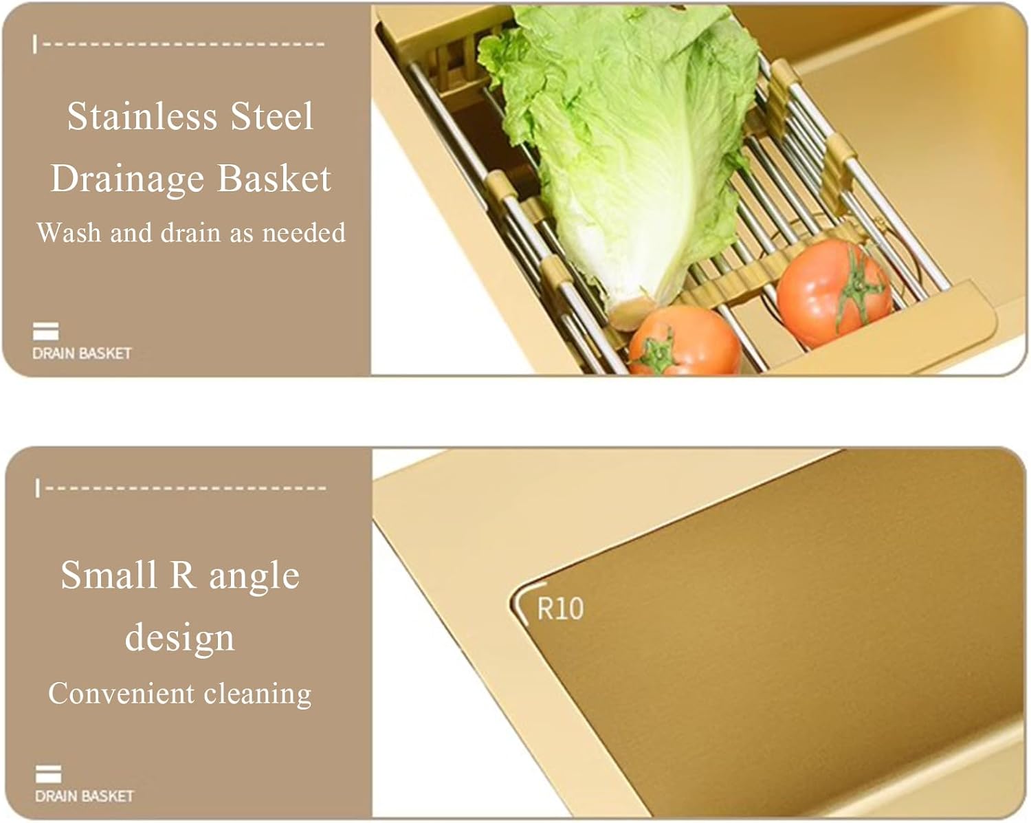 Double Bowl Gold Kitchen Sink,Top Mount/Drop in Kitchen Sink with Sink Stopper&Drainage Basket, High-Capacity Stainless Steel Kitchen Sink (31.5x17.7, Gold)
