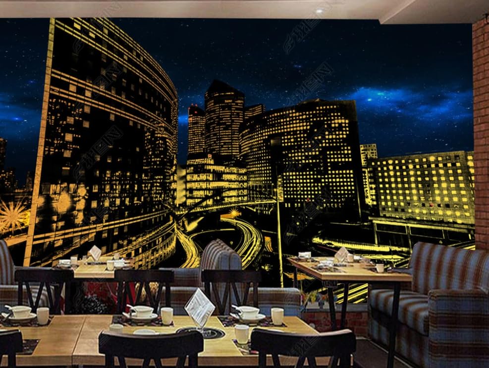 Papier peint intissé vue nocturne de la ville grand format décoratif pour chambre et séjour