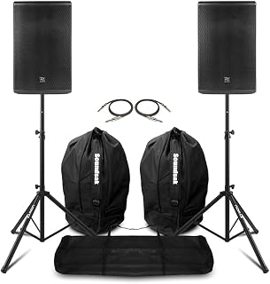 Power Dynamics Pair 12" PA System Speakers with Stands & Bags Mobile DJ Band Stage 600W RMS