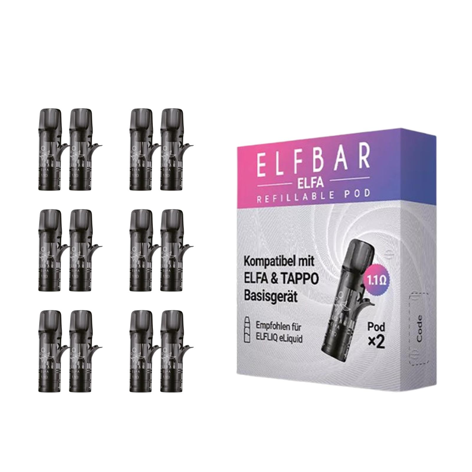 ELFBAR® ELFA Leerpods Selbstbefüllbar (6x 2er Pack) - Nachfüllbare Pods für ELFA System - 2ml Tankvolumen - Ohne Nikotin, Ohne Liquid - Kompatibel mit ELFA Geräte