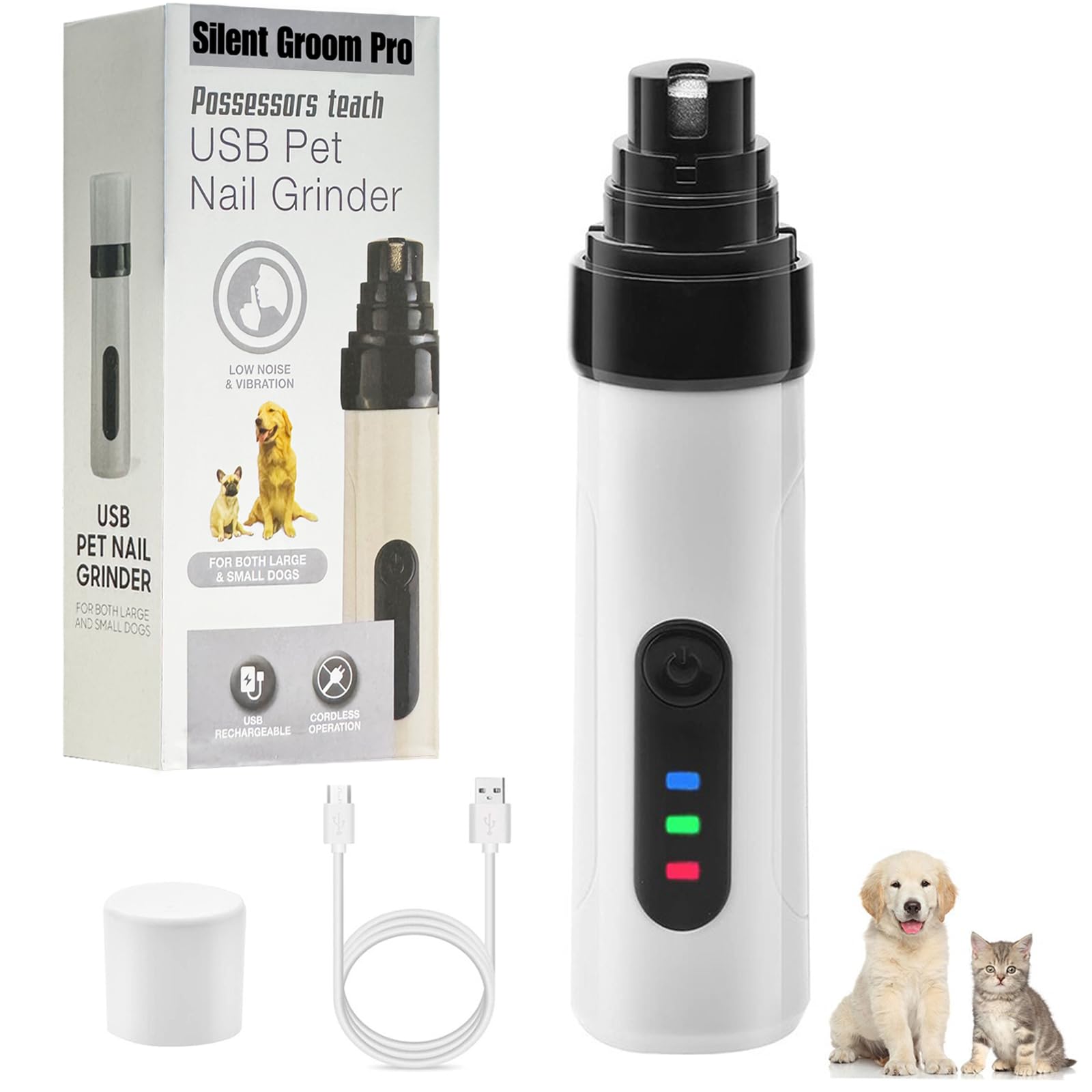 Silent Groom Pro, Heusom Dog Nail Grinder,Low Noise USB Rechargeable Pet Clipper,Painless Pet Paw Grooming & Trimming Tool,Suitable for All Dogs and Breeds