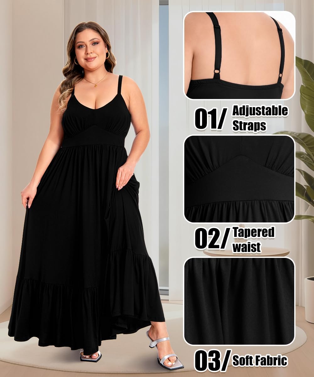 Plus Size Dress Sleeveless for Women Maxi V Neck Casual Boho Spaghetti Strap Long Dresses Pocket Summer XL-4XL - Image 5