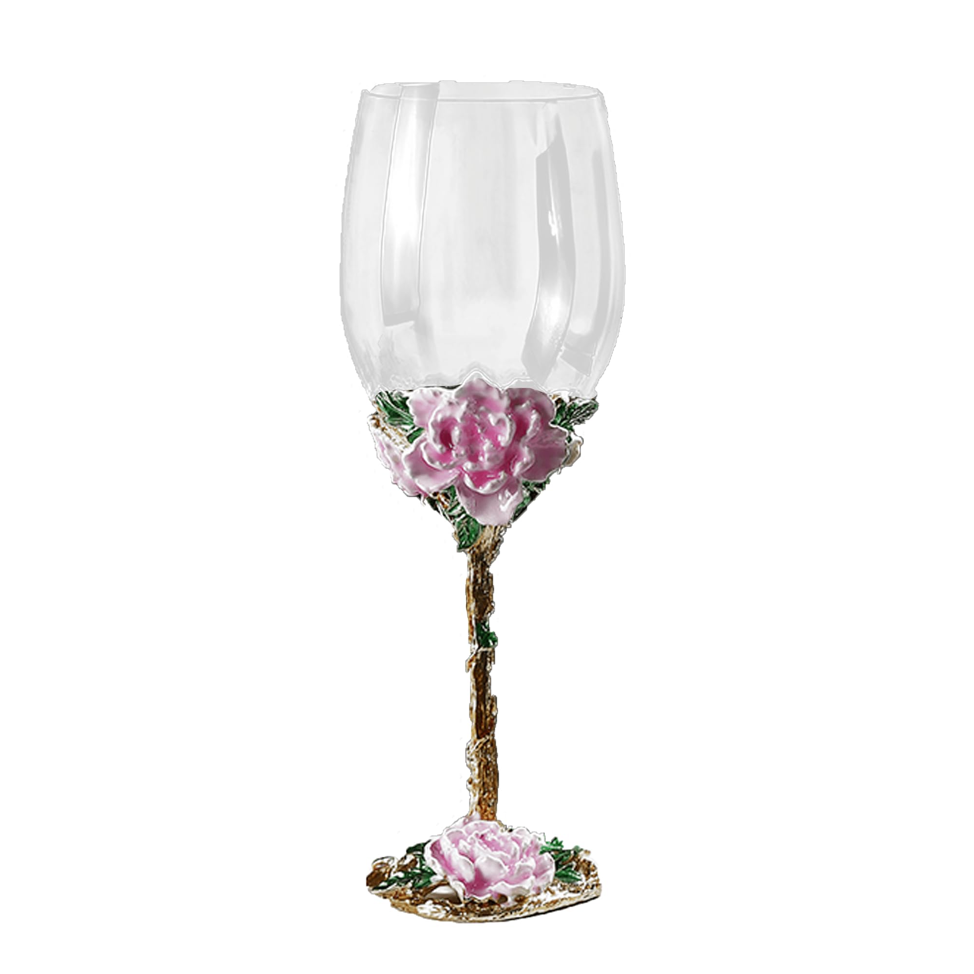 XUDREZ Painted Enamel Flower Lead-Free Wine Glasses,320ml/10.8 OZ Red/White Crystal Wine Glasses Pink