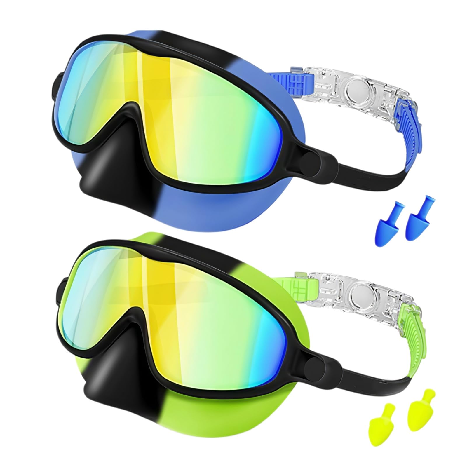 tibatoes goggles with nose cover, 2 Pack Kids Swim Goggles Anti-Fog