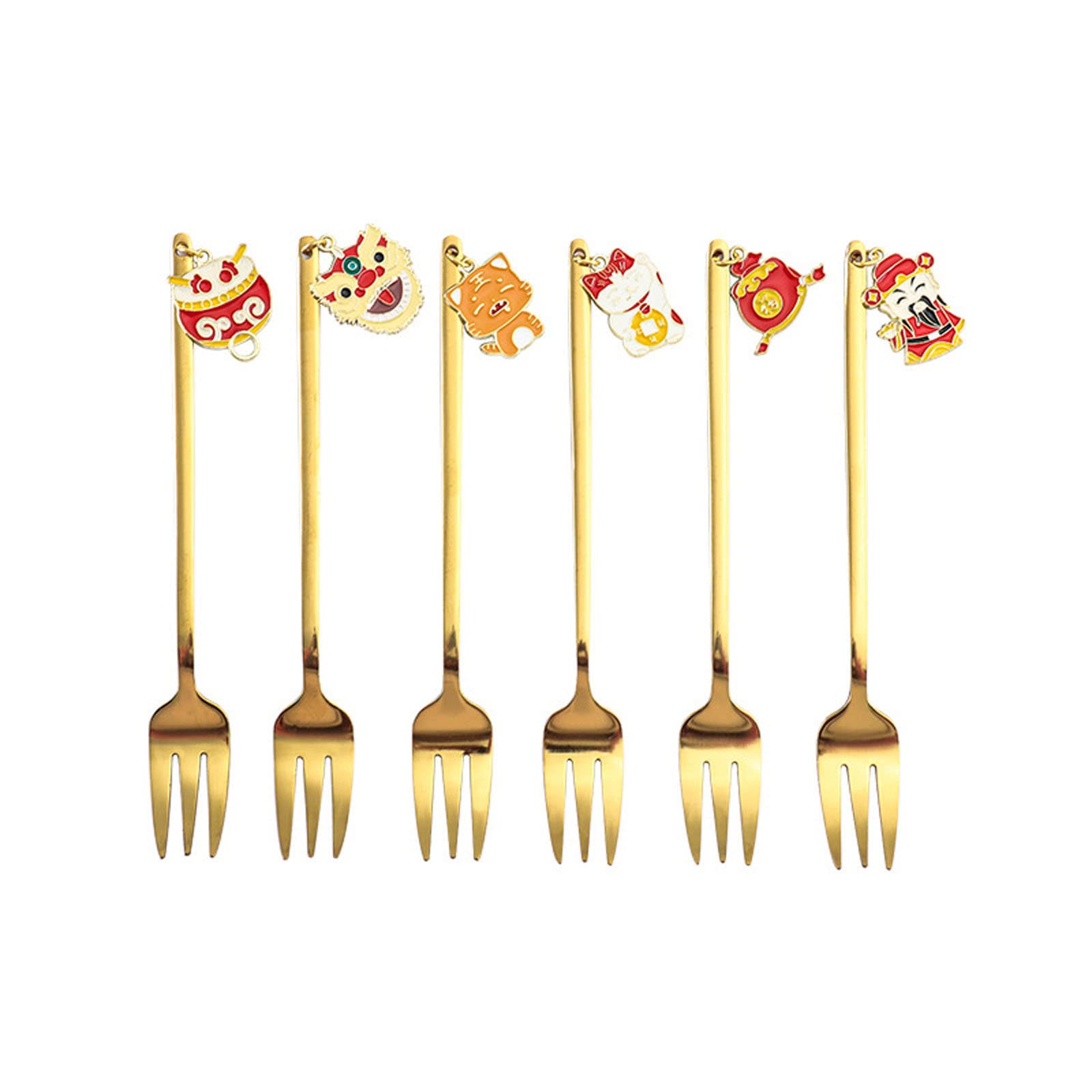 Kalttoy Stainless Steel Tableware Cute Flatwares Dessert Teaspoon Fork/Spoons Stirring Spoon/Fruit Forks 2 Colors to Choose Fruit Forks Set