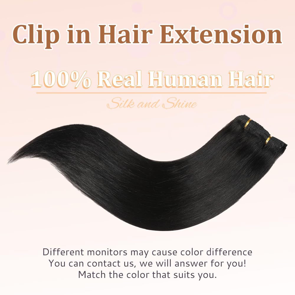 HotLulana Extension Capelli Veri Clip 7pcs 55cm 120g Nero Naturale Extension Capelli Veri 22 Pollice Extension Capelli Clip Invisible Extension Clip Capelli Veri Human Hair Extension Clip 1B#