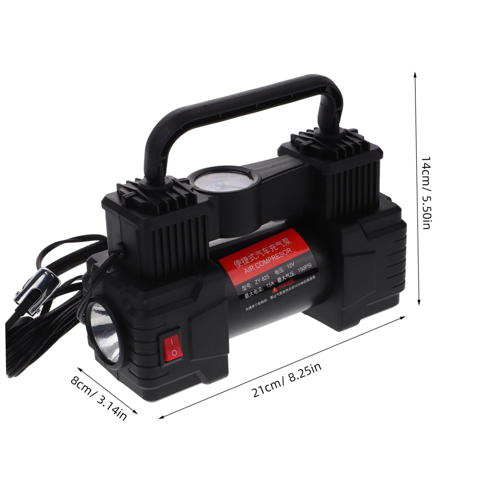 Cabilock Compresor Portátil para Coche con Manómetro y Presión de 150psi, Inflador Eléctrico de Neumáticos con Material Plástico Adecuado para Viajes y Uso en Carretera