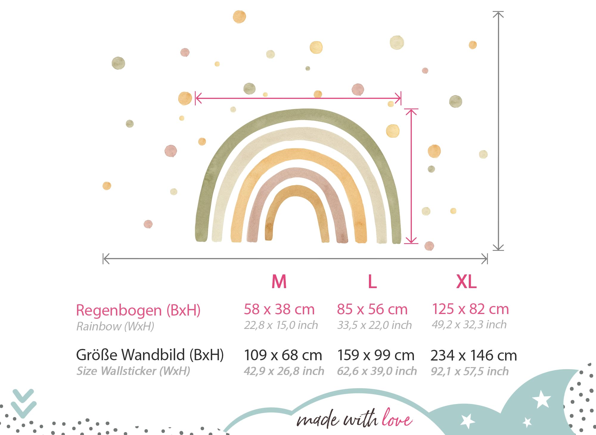 Little Deco Wandtattoo Regenbogen mit Punkten grün gelb DL5082 XL