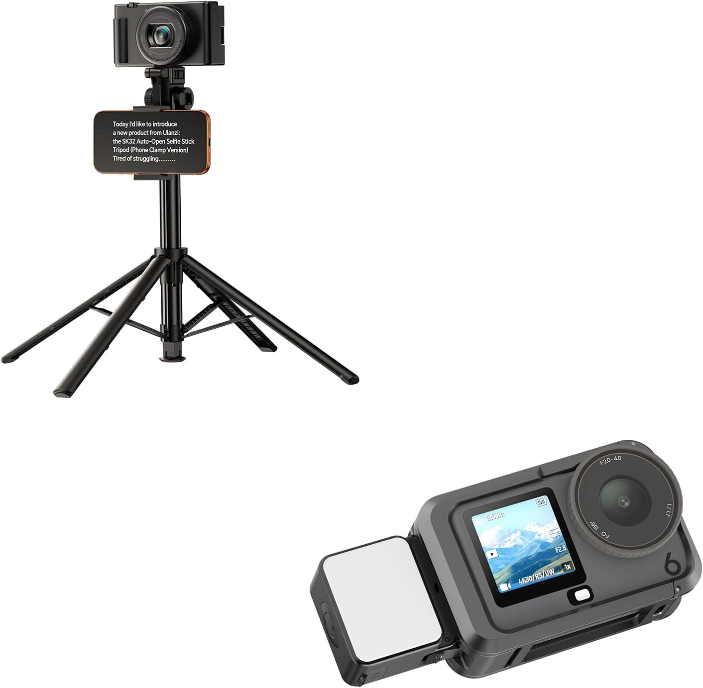 ULANZI LM24 IPX5 Waterproof Vlogging Light with ULANZI SK32 Selfie Stick Tripod