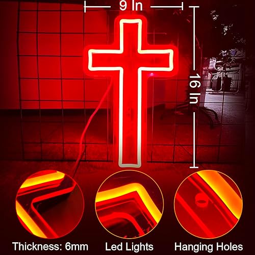 Miniatura 6 de Letrero de cruz de neón, letrero de neón con cruz de Jesús, decoración de Jesús, decoraciones de Jesús, letrero de cruz roja, cruz LED, cruz de neón