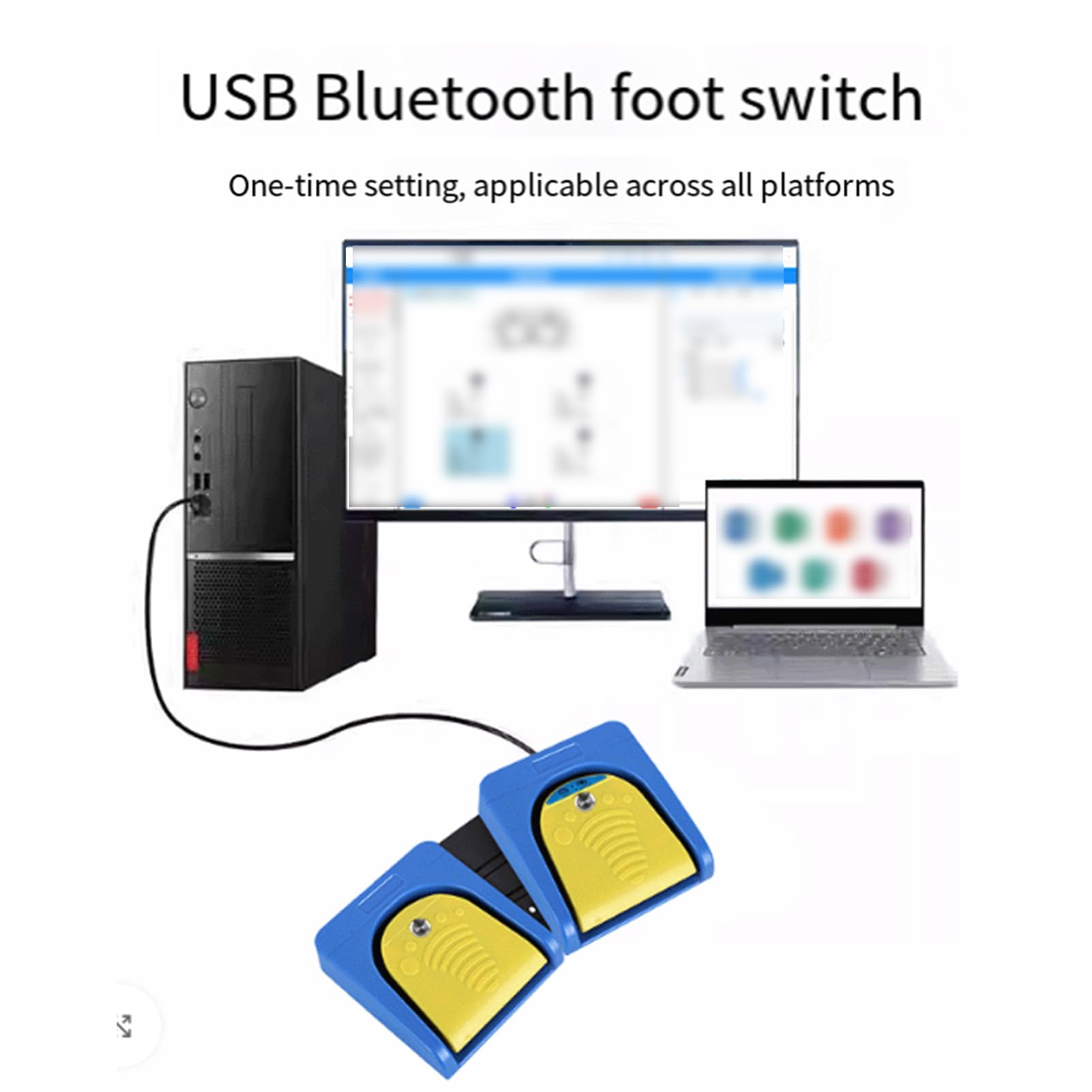 Conmutación de Pie de 2 Pedales, Controlador de Atajos de Teclado Programable, Conexión USB Inalámbrica 2.4G, Llave Mecánica, para Juegos, Trabajo y Control Industrial