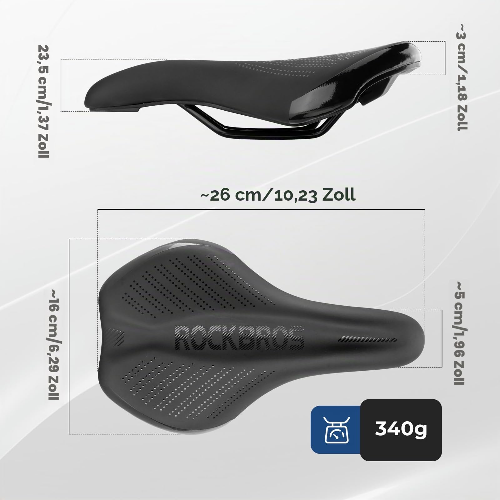 ROCKBROS Fahrradsattel Fahrrad Sattel Komfortabel Gel mit überzug & Schraubenschlüssel für Mountainbike Trekking Rennrad Heimtrainer E-Bike Fahrradsitz 26 * 16cm