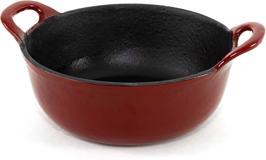 Hell's Kitchen Pre-seasoned Cast Iron Balti Dish - Oven Safe - Helper Handles - 1.75 Quart - Red