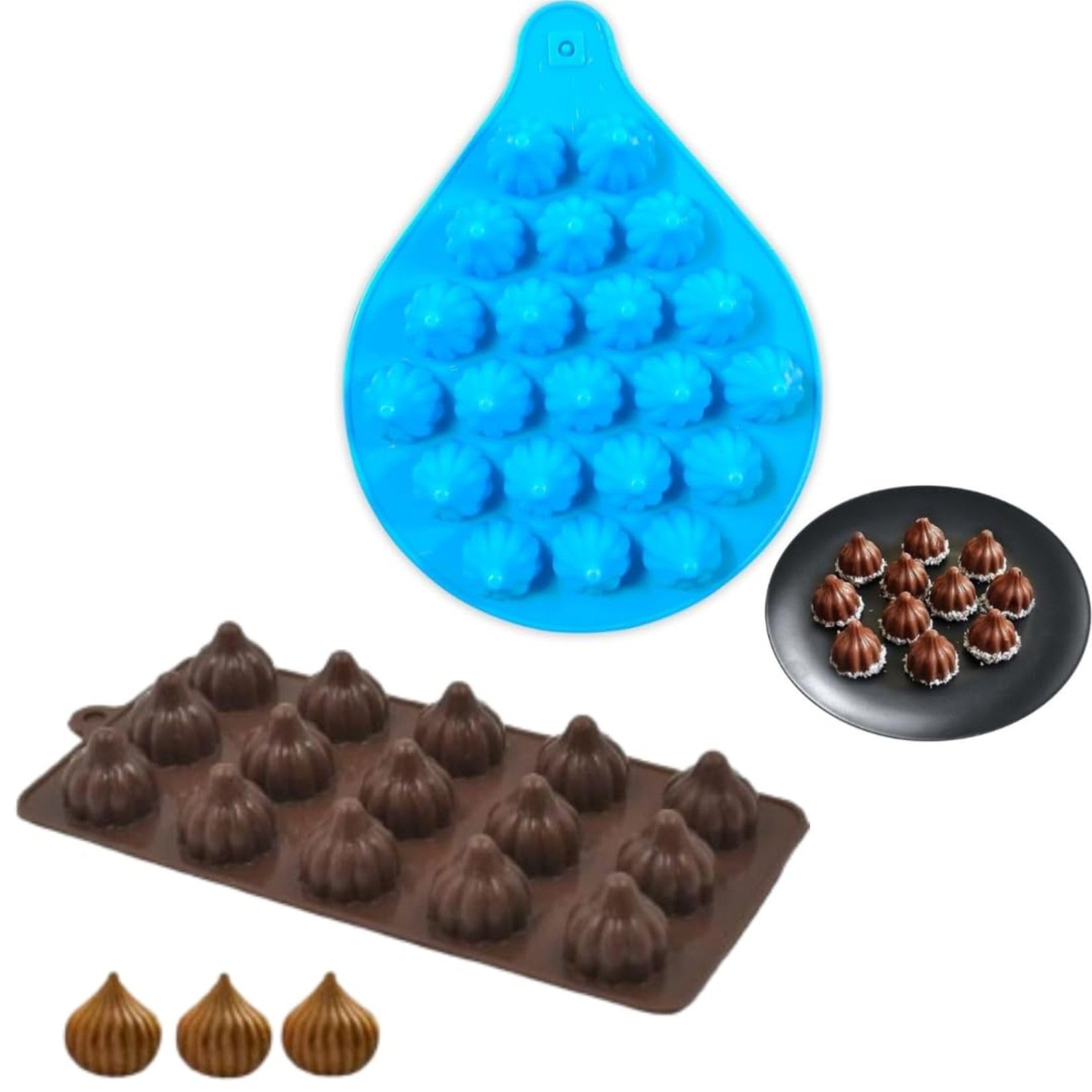 Bake House Modak Shape 21,15 Cavity Mould, Silicone Molds for Candy, modak Filling, Silicon Brown Fondant Cupcakes Decoration Cake Border Decorating for Ganesh Chaturti Festival Theme