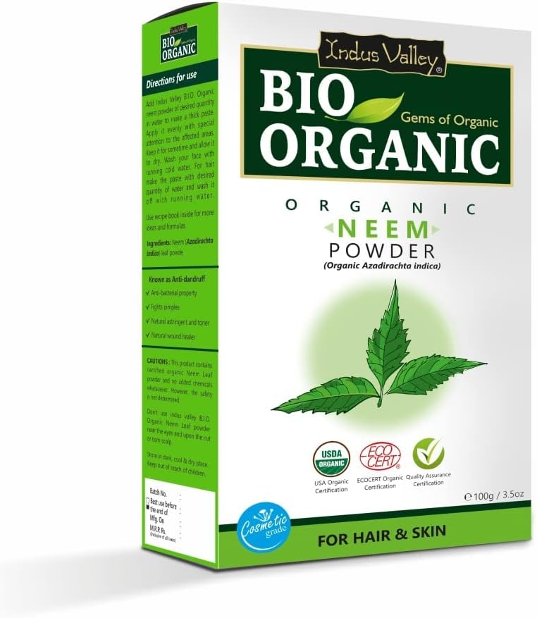 Indus Valley Bio Organic 100% Natural Halal Certified Neem Powder Chemical Free Hair Cleanser For Healthy Hair USDA Organic Certified