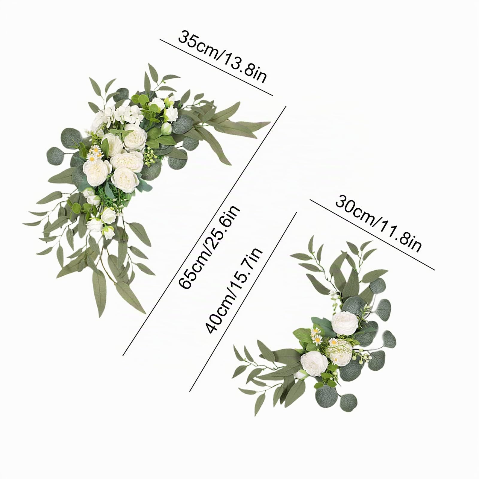 EESLL Kit de flores artificiales de arco de boda (paquete de 3), 2 guirnaldas de flores blancas con 1 tela blanca transparente para decoración