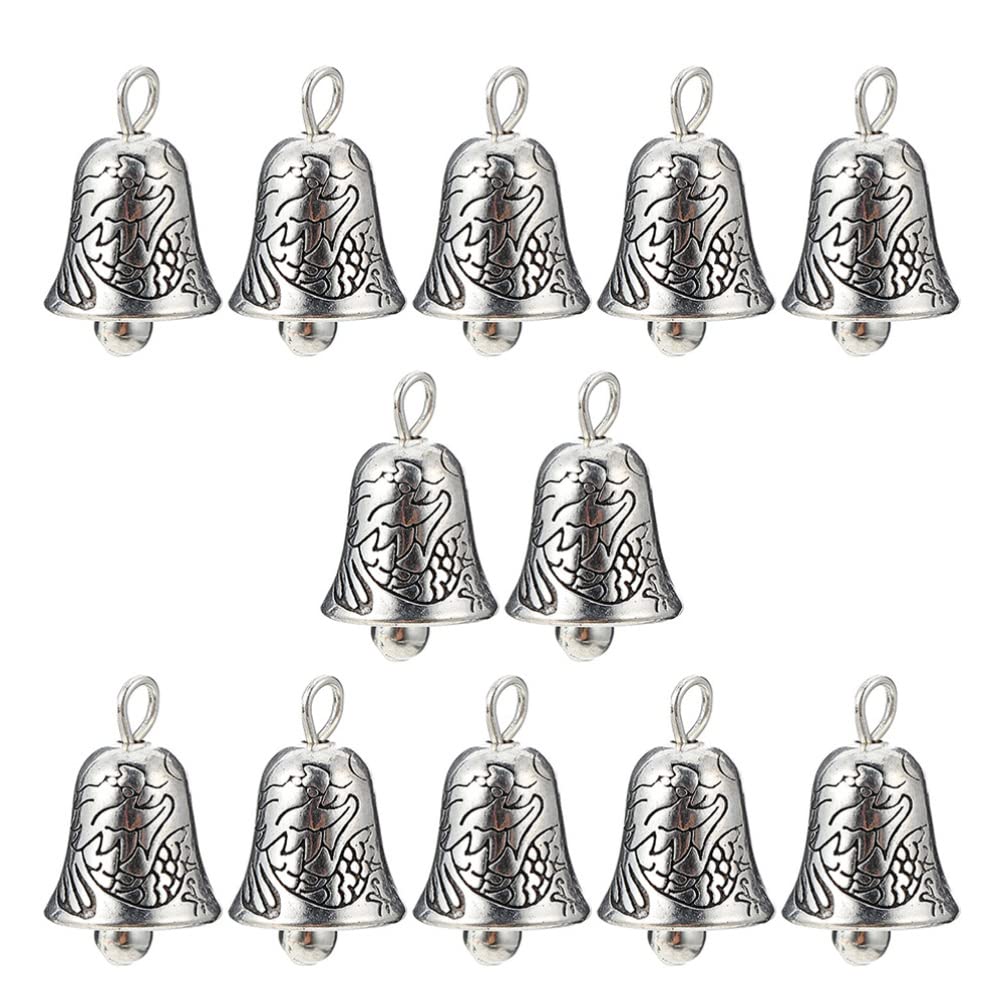 Sewroro 30Pcs Vintage Tin Bells Tibetan Silver Bells Antique Bells Charms Pendants for DIY Craft Wind Chimes Making Jewelry Findings