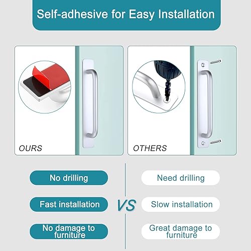 Miniatura 3 de Manijas adhesivas para puerta de gabinete, 2 piezas de aleación de aluminio para manija de puerta de ducha, tiradores autoadherentes sin taladrar