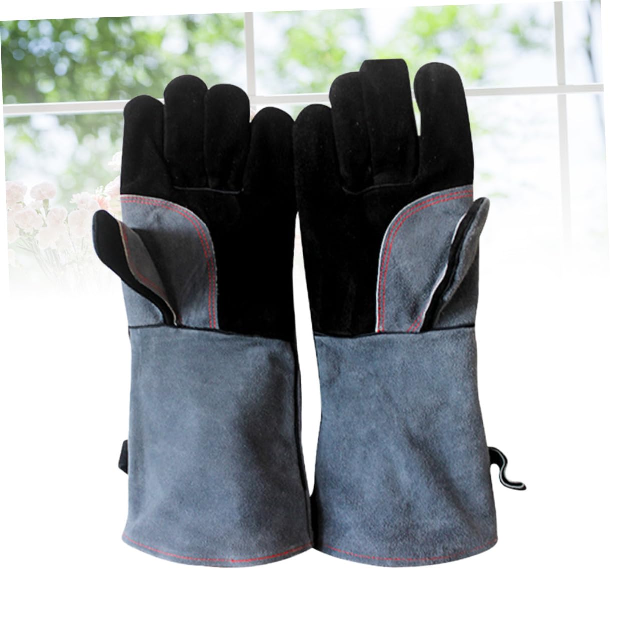 Guanti Resistenti al Calore per Barbecue, Coppia in Pelle Bovina | Antiscivolo e Antiusura, per Campeggio e Picnic, Guanti Isolanti Polsino