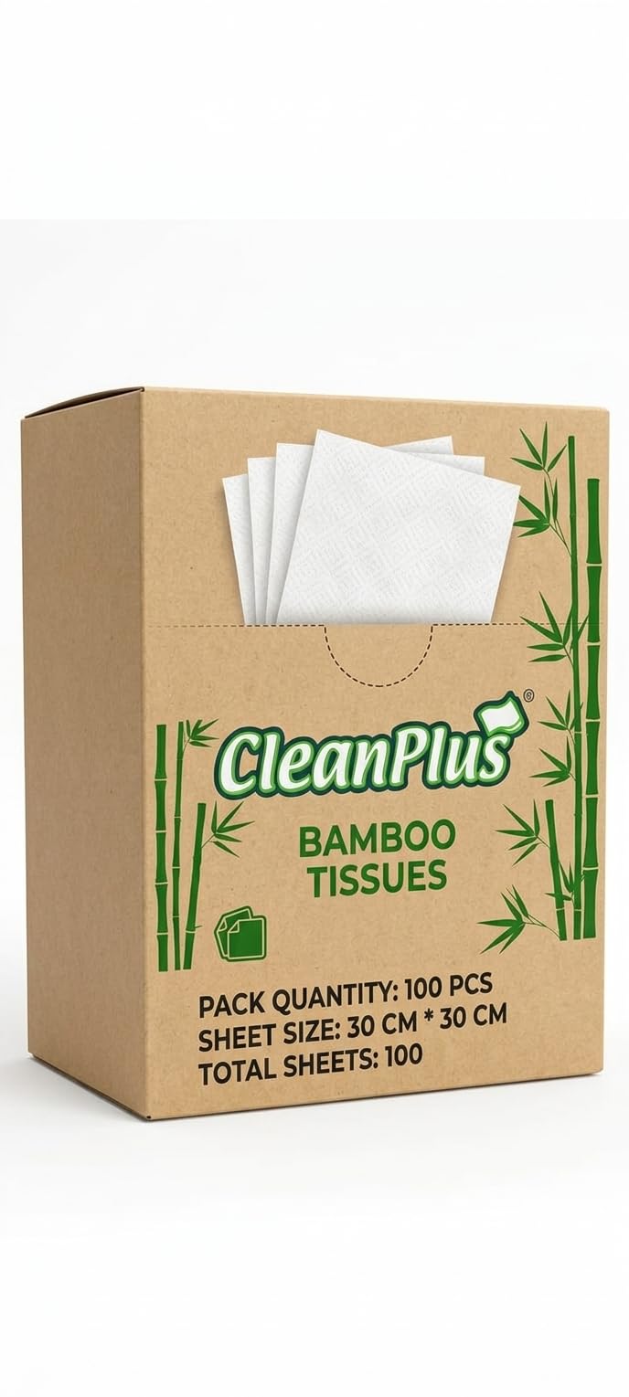 CLEANPLUS Bamboo Facial Tissue Box | 100 Ultra Soft Bamboo Tissues | 30 x 30 cm Large Sheets | Hypoallergenic, Gentle for Sensitive Skin | Highly Absorbent Eco-Friendly Tissue Paper for Home-image-45