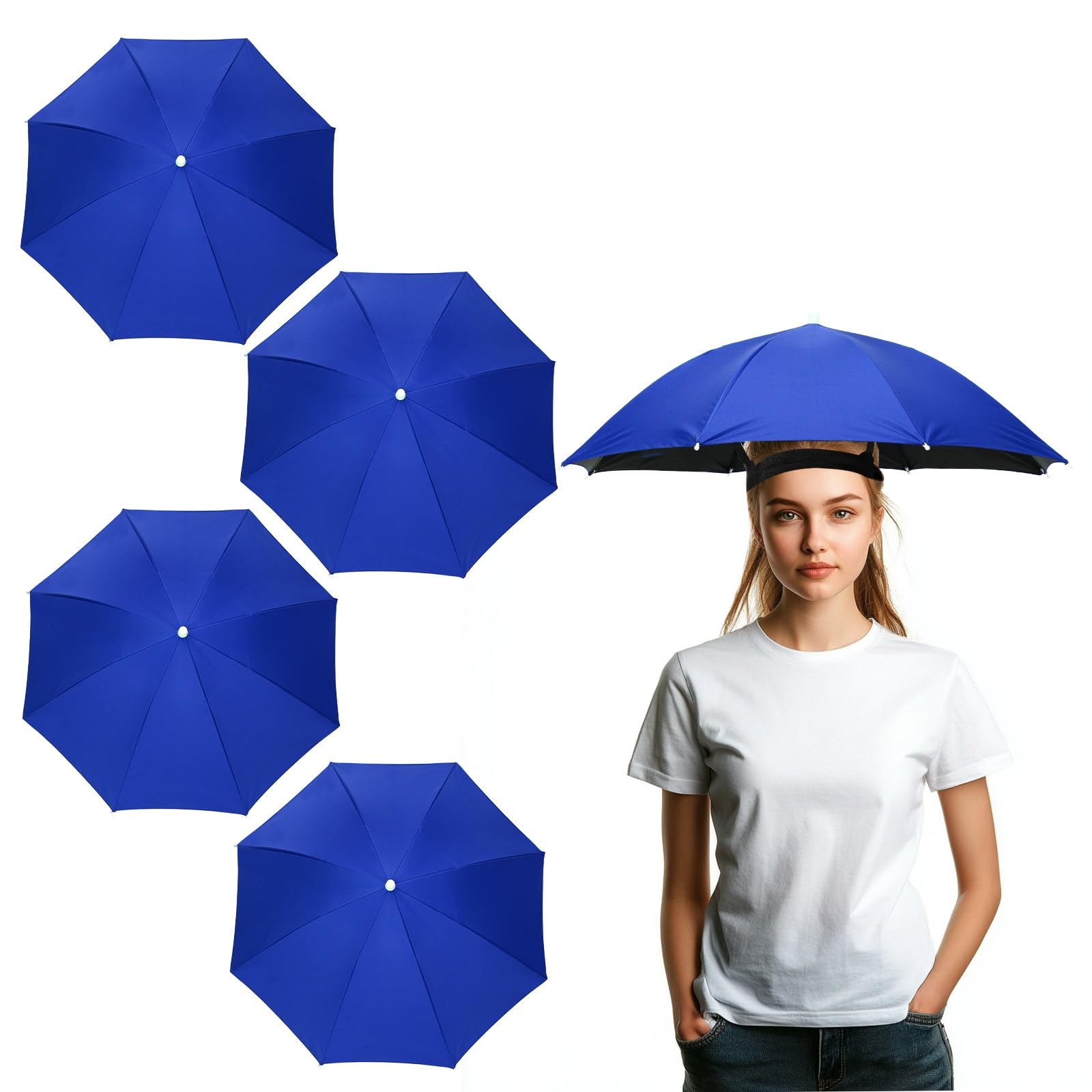 YELARXI Umbrella Hat, Fishing Hat Waterproof Adjustable Sun Rain Cap with Elastic Band, 27" & 4Pcs & Dark Blue - Fitting For(Women/Men Fishing/Camping/Gardening/Beach/Sunshade)