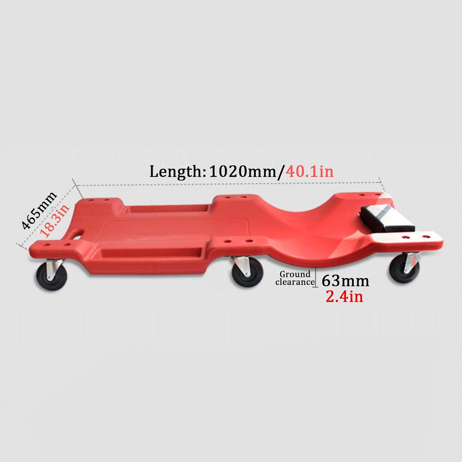 Mechanic Creeper Plastic Rolling Garage/Shop Creeper with Padded Headrest, Mechanic Plastic Creeper with Dual Tool Trays and 6 Noiseless Casters,Creepers Automotive Red(40-inch)