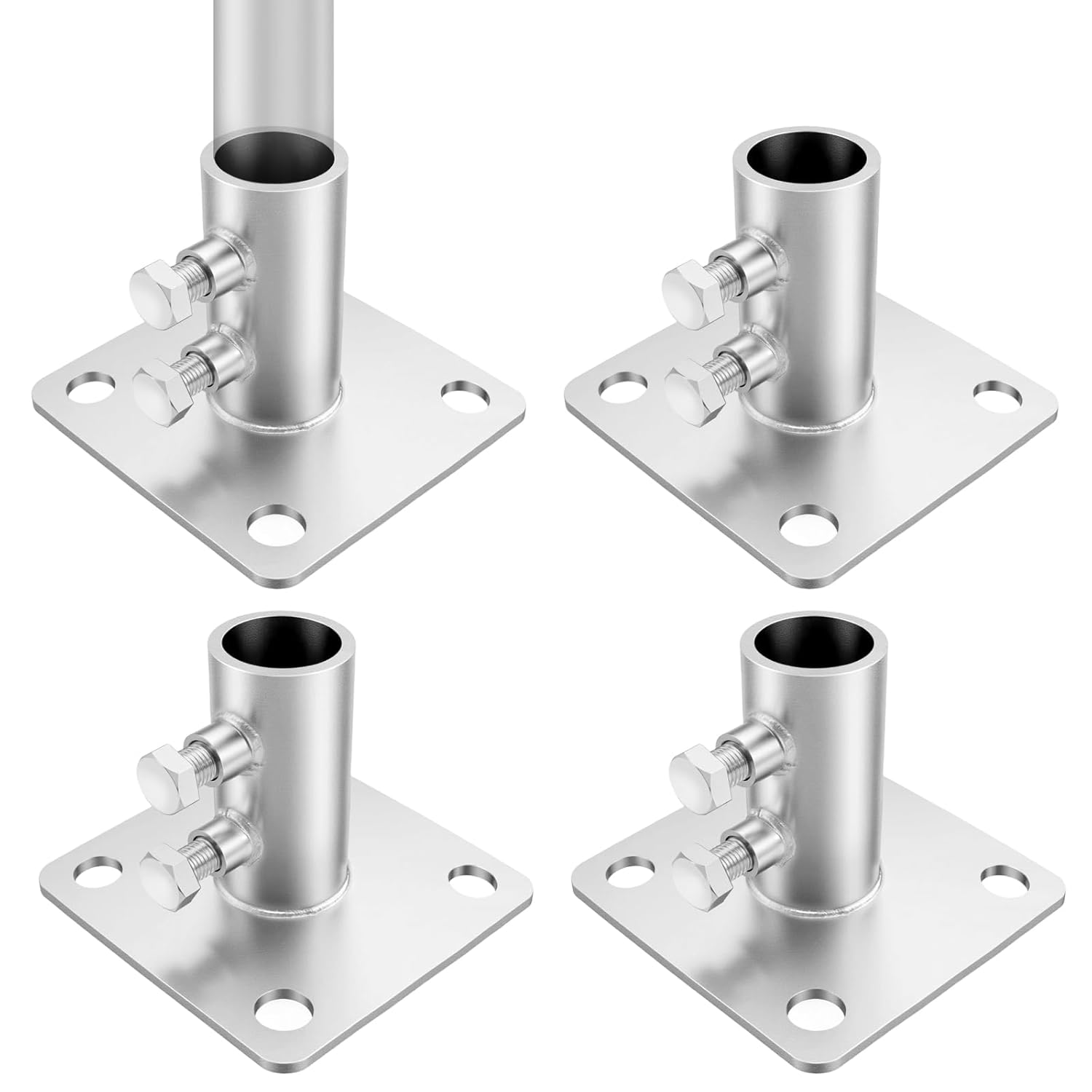 4 Pcs 1-5/8'' Chain Link Fence Pole Plange, Heavy Duty Round Fence Post Base Surface Mount