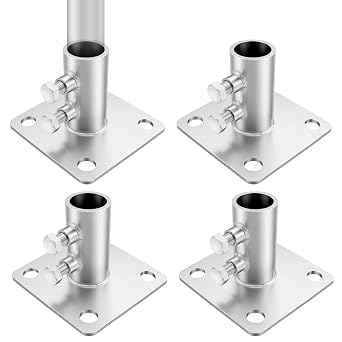 4 Pcs 1-9/16'' Chain Link Fence Pole Plange Silver | Heavy Duty Round Fence Post Base Surface Mount