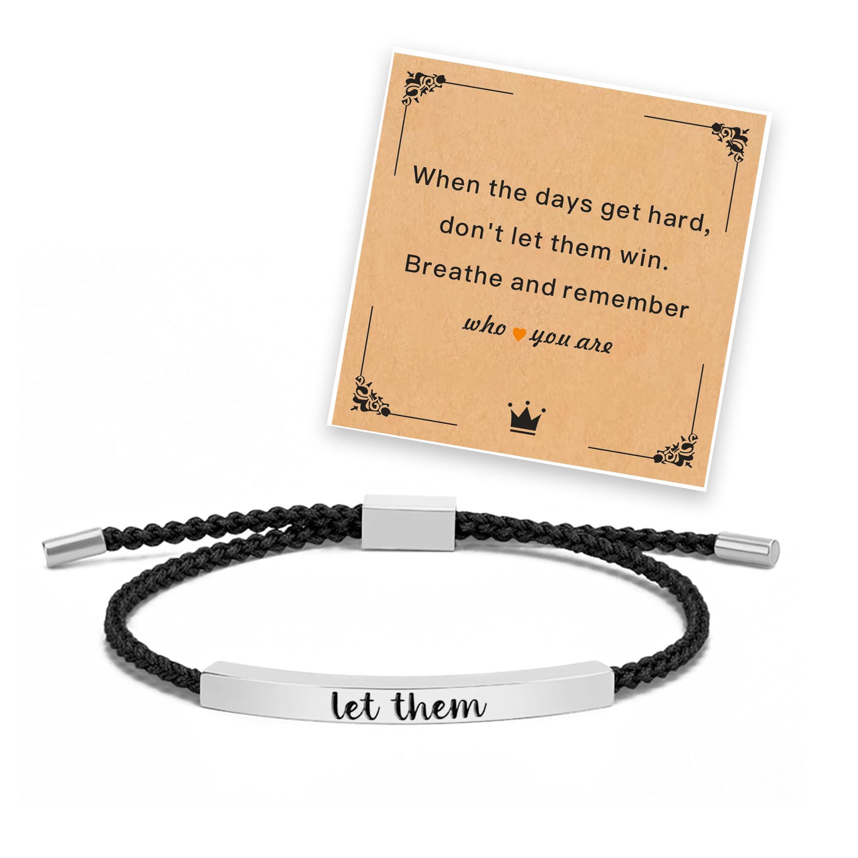 APIUWOXE Let Them Tube Bracelet for Women, Motivational Stainless Steel Adjustable Bracelets Friend Inspirational Hand Braided String Gifts Self Worth