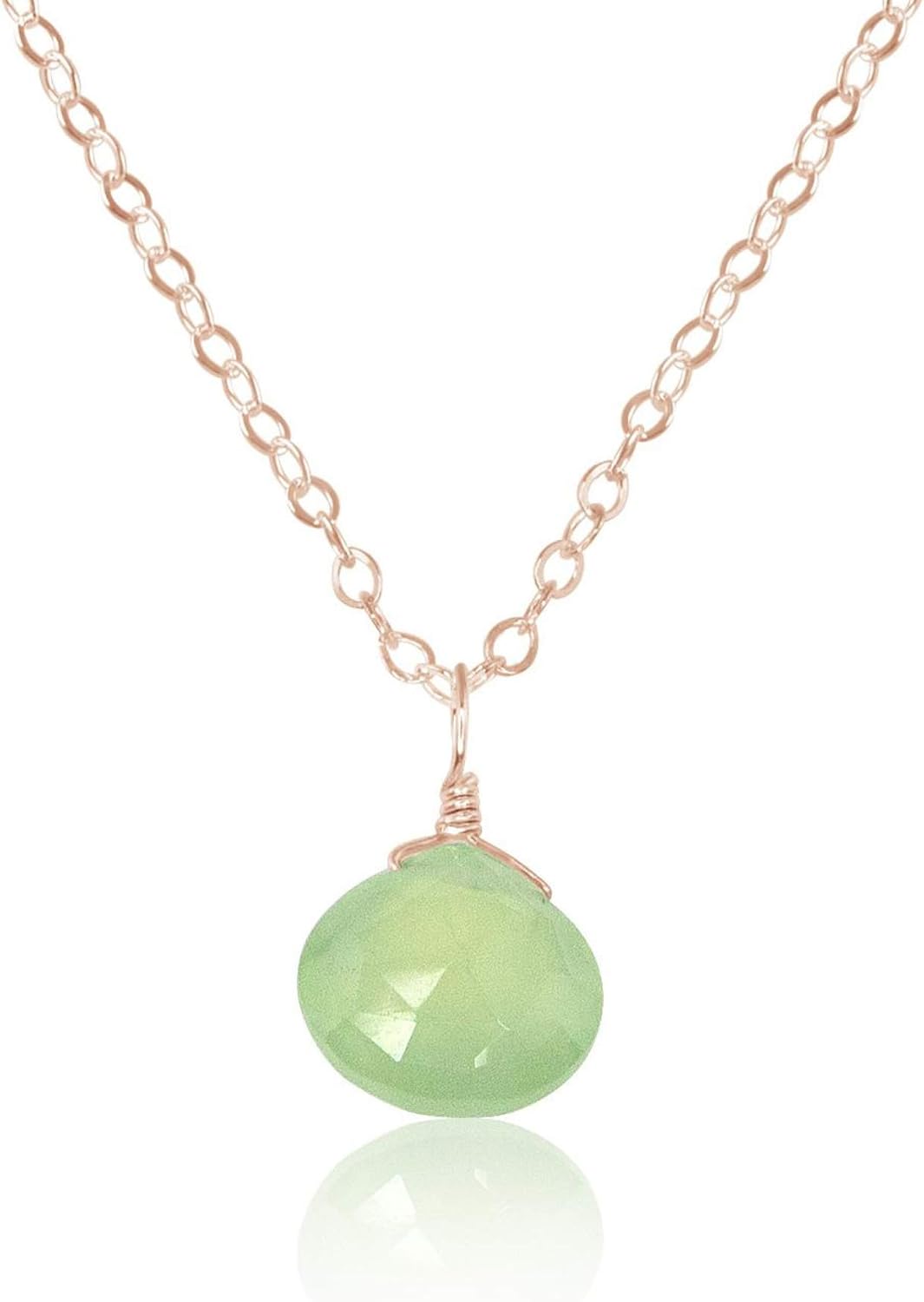 Prehnite Teardrop Necklace in 14k Rose Gold Fill