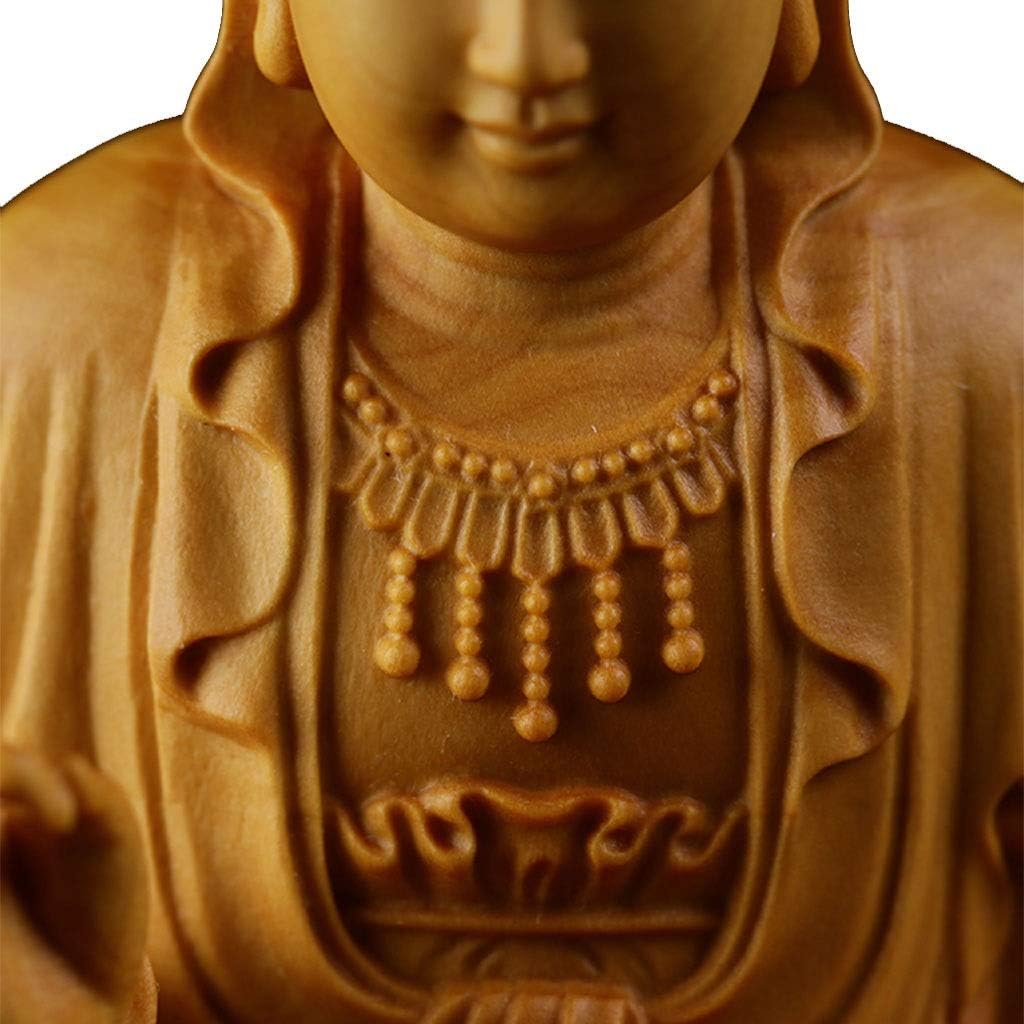 Chinese Guanyin Bodhisattva Buddha Statue, Boxwood Kwan-yin Guanyin Sculpture, Feng Shui Buddha Statues Figurine Ornaments, Home/Office/Living Room Decor Gift (Color : 10 cm (Small Leaves))