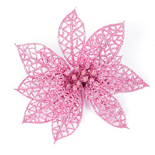 10 flores artificiales con purpurina, talladas, flores de Navidad brillantes para decoración de bodas, fiestas de Navidad, plástico, rosa, diameter15cm