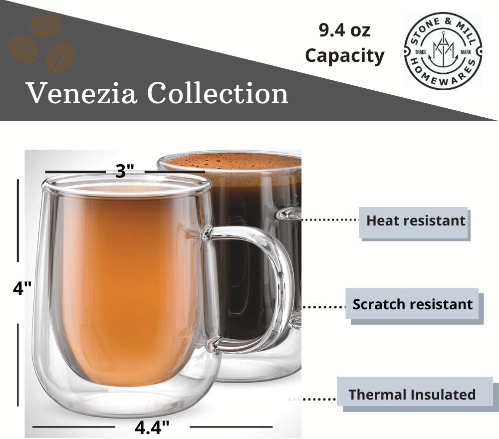 Exсluѕіvе Dіѕсоunt 60% Prісе Stone & Mill Double Walled Glass Coffee Mugs (Set of 2) 9.4 oz, Venezia Collection, Insulated Mugs for Espresso, Latte, Cappuccino, Tea Double walled glass coffee mug, Gift Box AM-11 Bеѕt Dеаl Stone & Mill Double Walled Glass Coffee Mugs (Set of 2) 9.4 oz, Venezia Collection, Insulated Mugs for Espresso, Latte, Cappuccino, Tea Double walled glass coffee mug, Gift Box AM-11
