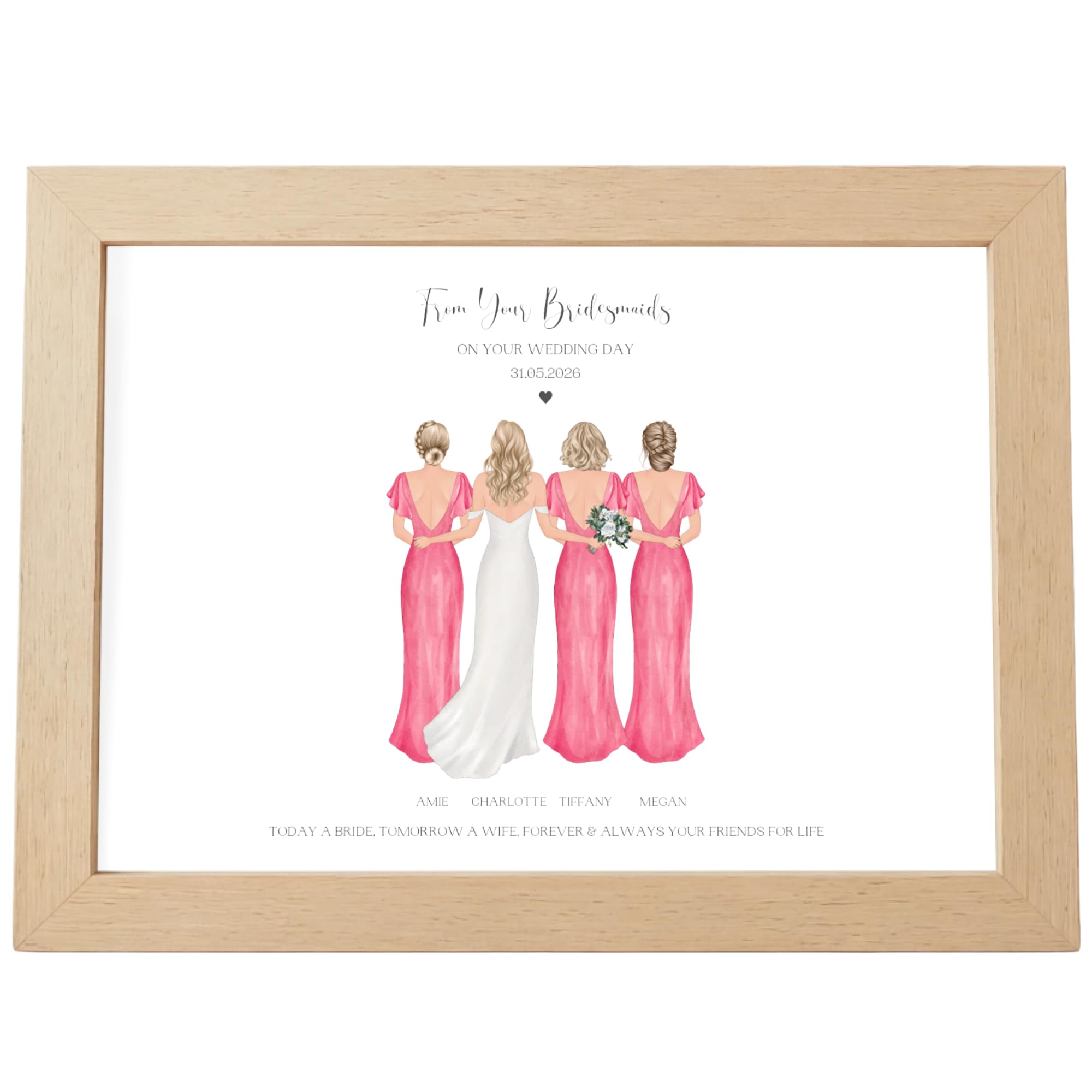 Pretty Unique Prints Wedding Print, Gift For Bride from Bridesmaids, Bride to Be Gift (4 People)