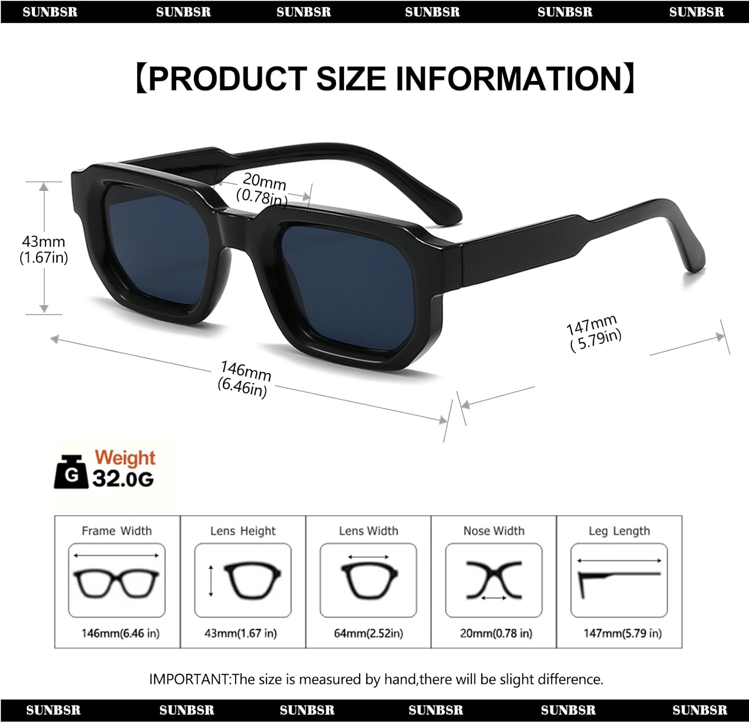 Retro Rectangle Sunglasses for Men Women Trendy Small Square Thick Frame Sun Glasses 90s Vintage Shades - Image 7