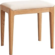 Solid Wood Small Vanity Stool Chair, High-Rebound Sponge Seat, Easy Assembly Makeup Chair, Footstool for Bedroom, Dining Room, Entryway, Natural Oak