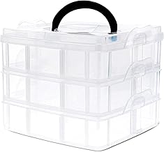 ROMILAS Jewellery Organisers Plastic 3 layer 18 Grid Square Portable Transparent Storage Detachable Box Organizer Case for jewelry sewing button earrings Hair (Transparent), 14.5x14.5 cm